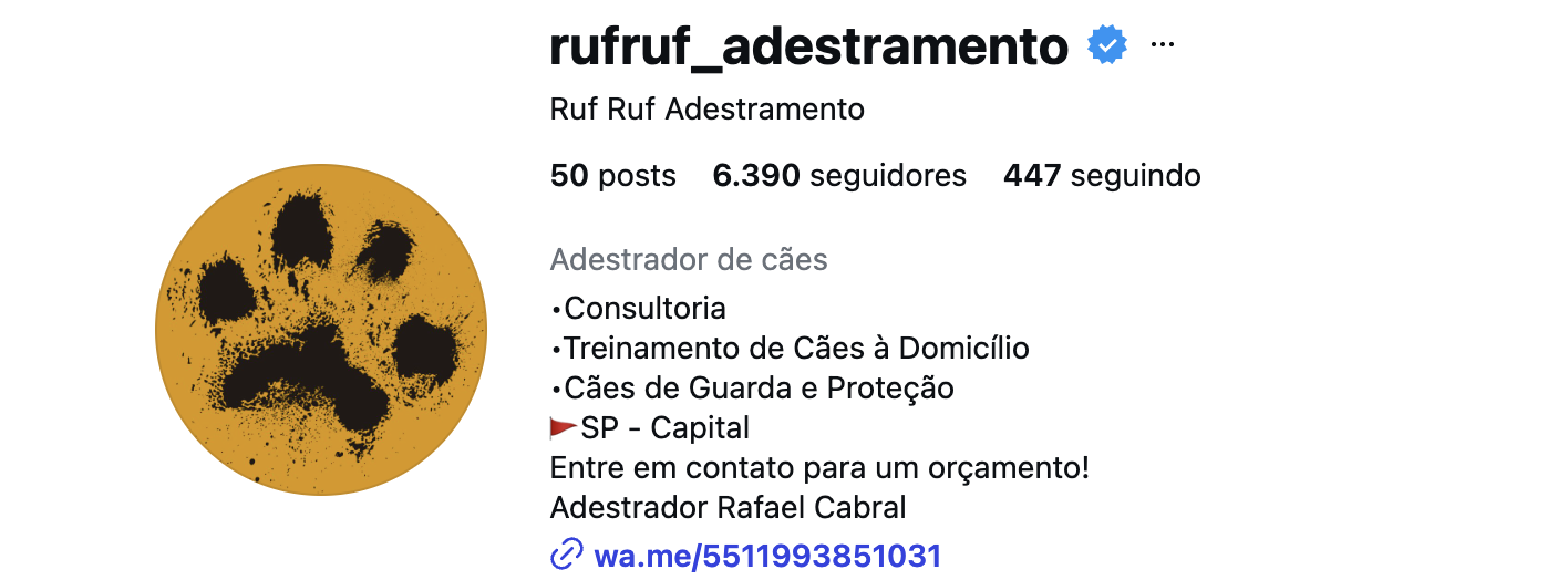 Perfil de Ruf Ruf Adestramento no Instagram