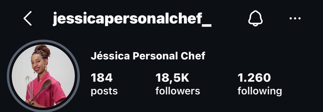 Perfil de Jéssica Personal Chef no Instagram
